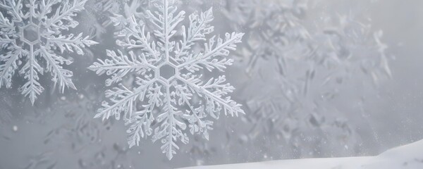 Intricate snowflake border, varying sizes on soft snowy backdrop, background, christmas, crystal