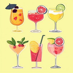 set featuring 6 different cocktails, each with its own unique design and vibrant colors. The set includes a variety of classic and creative cocktails