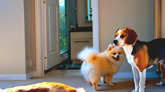 dogs in front of a door at home