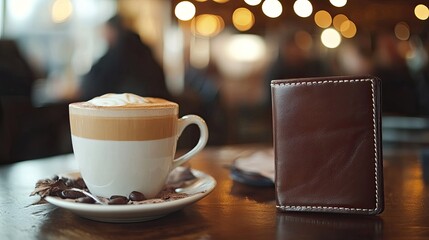Obraz premium Coffee Break Cozy Cafe Latte Leather Wallet.