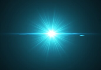 Obraz premium A bright blue light with a lens flare effect shining against a dark blue background in the center