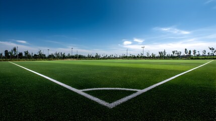 Obraz premium A soccer field with a white line on the ground