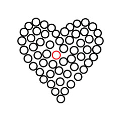 Heart formed with circles, with a red circle in the center.