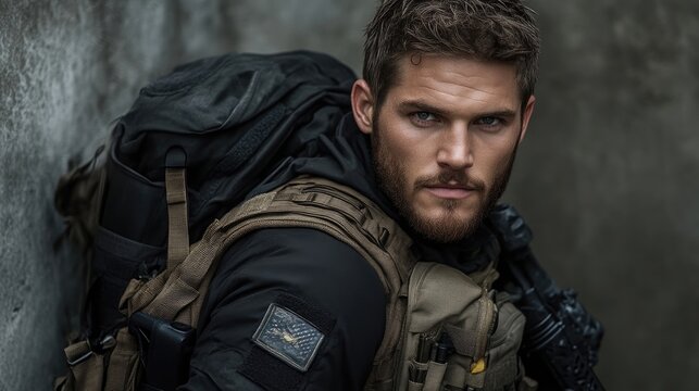 Tactical soldier, focused and ready for action