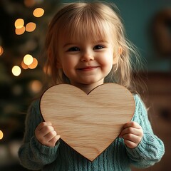 Cute child holding a heart-shaped sign with blank space for copy, ideal for messages, love notes, or campaigns, on clean background.


