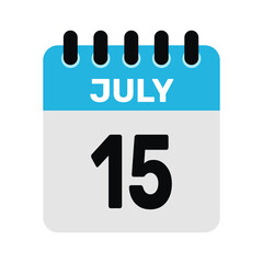 july 15 calendar icon Vector page month design illustration