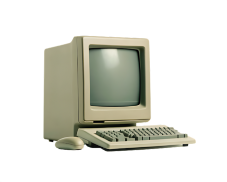 Studio shot of original Macintosh on white background. Vintage Apple Macintosh computer isolated on white background . PNG