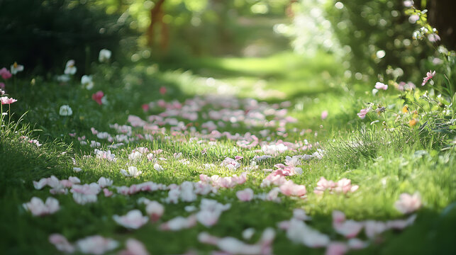 Fresh green grass lined with fresh wildflowers covere