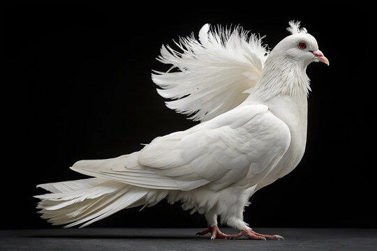 White jacobin pigeon standing isolated on transparent background