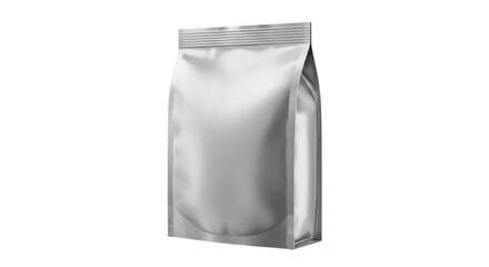 Isolated silver foil package with a zip lock on a black background in a studio shot for product mockup