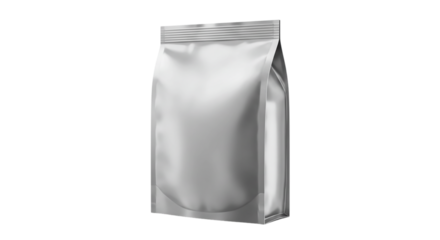 Isolated silver foil package with a zip lock on a black background in a studio shot for product mockup