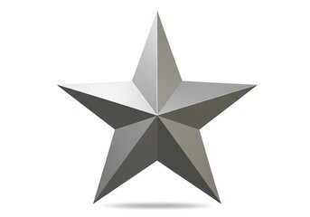 Obraz premium A shiny metallic five pointed star with a shadow on a plain white background in a studio shot