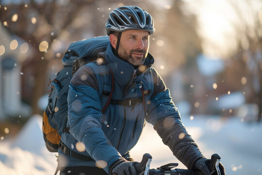 cyclist impressively showcases their winter bike commute, equipped with high performance thermal gear that ensures optimal warmth and comfort throughout journey    