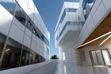 Obraz premium A striking modern architectural structure with a futuristic design, showcasing the interplay of form and function in urban development and contemporary living.