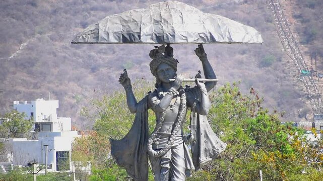 God Krishna Statue at Nathdwara Rajasthan. Spiritual Landmark in India. Concept of Hinduism, Indian temples, spiritual tourism, divine art, and cultural documentaries.