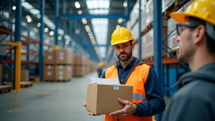 Logistics Managers Ensuring Compliance: Inspecting Packaging, Customs Procedures, and Cargo Sealing at Port Terminals - Photo Stock Concept with Left Space for Text