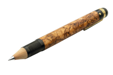 Exquisite handcrafted wooden pencil detailed burl wood grain sharp point black accents elegant