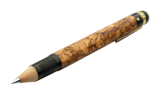 Exquisite handcrafted wooden pencil detailed burl wood grain sharp point black accents elegant