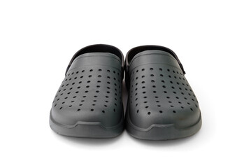 Gray rubber galoshes isolated on white background.