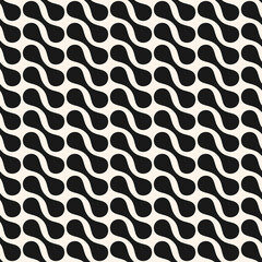 Abstract vector geometric seamless pattern. Simple monochrome background with rounded organic shapes in regular grid. Stylish black and white texture. Modern repeated design for decor, print, fabric