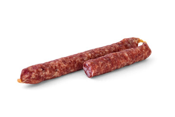 Dry smoked sausage isolated on white background.