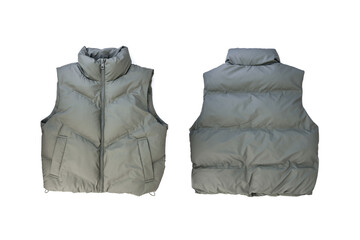 Green sleeveless jacket isolated on white background.