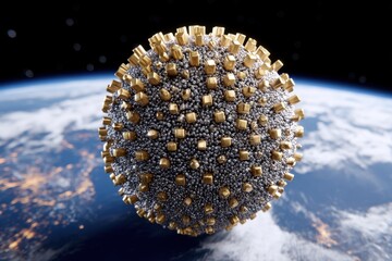 Virus with metallic spikes floating in space Earth