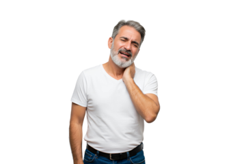 A man in pain of headache isolated on transparent background 