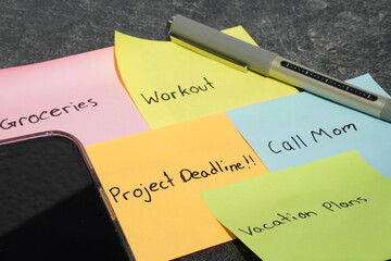 Colorful Sticky Note Reminders with a Smartphone and Pen.
