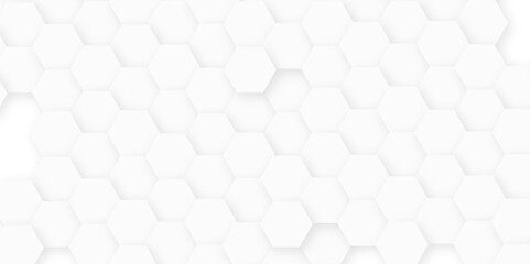 Minimal white hexagonal hexagon modern technology creative emboss light honeycomb polygonal web. abstract geometric science and mosaic tile with template texture background.	