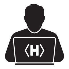 Hacker laptop icon. Simple illustration of hacker laptop vector icon for web design Vector Black silhouettes. with white background