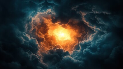 Dramatic sky: illuminated cloud formation with vivid orange and blue contrast