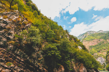Emerald Serenity: Lake Koman's Majestic Peaks, Albania, Shkoder, Koman, Lake Koman