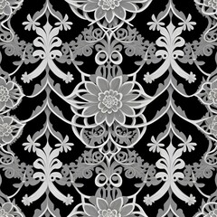 Fototapeta premium Elegant Gray and Black Floral Damask Pattern