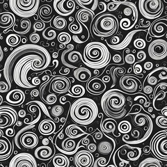 Naklejka premium Abstract Swirl Pattern, Black and White Seamless Texture