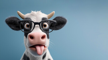funny cow with eyeglasses and tongue out