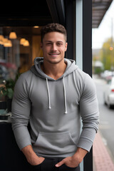 Fototapeta premium 25 year-old muscular man standing outside of a glass residence (2)