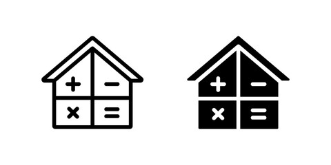 Math icon. House with arithmetic symbols sign. School education, learning, and calculation symbol. Classroom subject and academic pictogram.