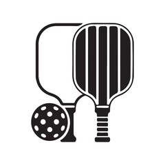 Silhouette of Pickleball Paddle and Ball Symbols for Sports Iconography
