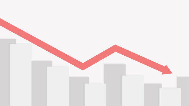 Gray bar chart with a red arrow pointing downward, indicating decline or decrease