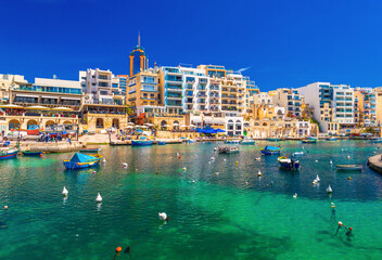Beautiful cityscape of the St Julian's Bay, Malta