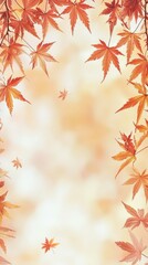 Elegant autumn scene featu vibrant orange and red maple leaves falling against a soft blurred background for seasonal decoration or nature themed design