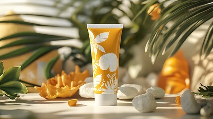 Sunscreen lotion tube mockup centered on white
