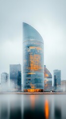 Modern skyscraper reflecting on water