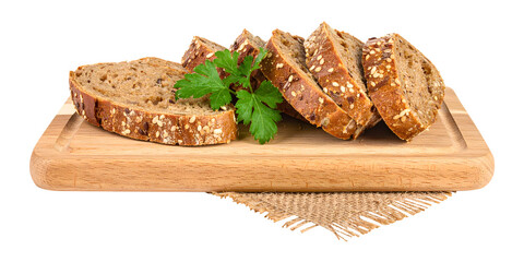 Slices of Dark Rye Bread on Wooden Cutting Board
