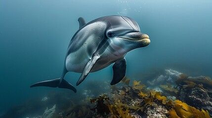 Obraz premium Lone dolphin caught mid air with expressive motion Arcing