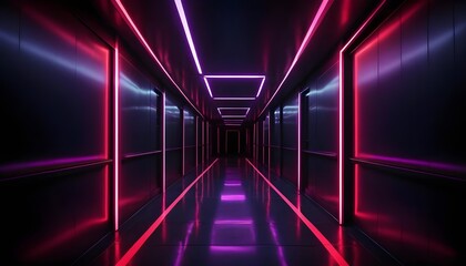 Fototapeta premium Neon Corridor, Pink and Purple Lights