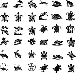 Turtle Silhouette Set | Sea Turtle Vector Collection Turtle Vector Bundle | Marine Animal Silhouette Icons