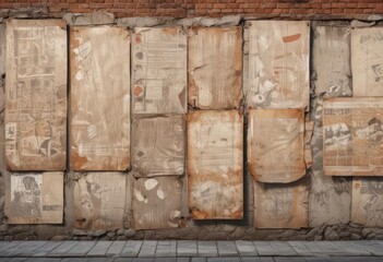 Weathered paper posters, urban wall, various sizes, glued  , brick, paper, city