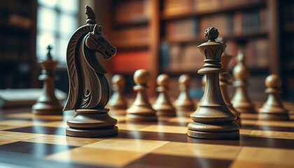 Close-Up of a Chessboard with Wooden Pieces